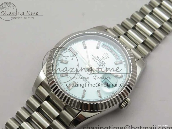 0417 SoftTouch Day-Date 40mm 228239 BP New Dial Version 904 SS Ice Blue T Crystal Markers Dial on SS President Bracelet A 2822